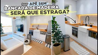 ELA FEZ UMA BANCADA DE MADEIRA PARA A COZINHA NESSE APÊ DE 56M² | GABY GARCIIA