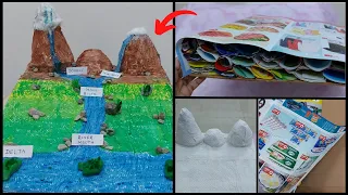 DIY River model using waste pamphlet & cardboard | Easy school project | River model for kids school