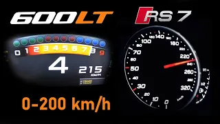 Mclaren 600LT v 750 HP Audi RS7 Acceleration 0-100 & 0-200 km/h