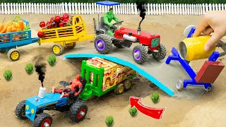 Diy tractor making mini concrete bridge for heavy truck crossing | diy concrete mixer | @SunFarming