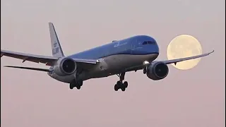 [4K] PLANE & MOON | KLM Boeing 787-10 Dreamliner At Schiphol Airport