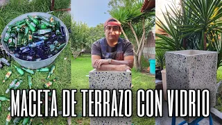 ♻️ RECICLA VIDRIO, como hacer maceta grande de terrazo con botellas de vidrio