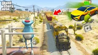 Stealing Luxury Supercar From Running Train With OGGY And JACK in GTA 5😱