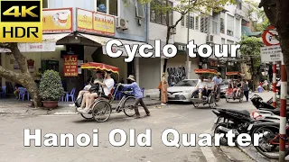 4K HDR | Cyclo tour in Hanoi Old Quarter - Vietnam 2023 | Binaural Audio