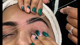 💈ASMR💈 FULL FACE THREADING | How to shape thick eyebrows