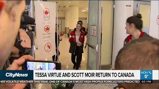 Olympic gold medalists Tessa Virtue and Scott Moir return home