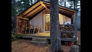 THE TENT. Splitting wood. Filling the wood bins. Deer stands. Backwoods Cabin.