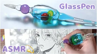 Draw with a Blue Hawaii glass pen 🍹 ASMR BGM for work / sleep / Pen sound