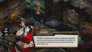 Zagreus tells Megaera that everyone knows about their relationship even Aphrodite - Hades