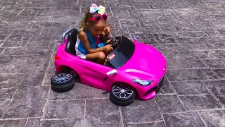 Max and Arina Pretend Play with Ride On Broken Cars Toy