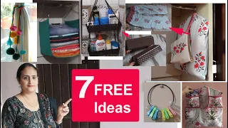 7 फ्री  - बिना सिलाई मशीन / sewing - No Cost Home & Kitchen Organization Ideas /old cloth reuse