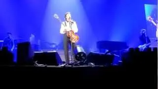 Paul McCartney, front row center, talking to crowd, start of "Get Back" in St. Louis