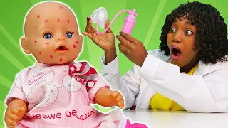 Baby Annabell doll goes to the hospital! Pretend to play with baby dolls. Nursery center & Baby Born