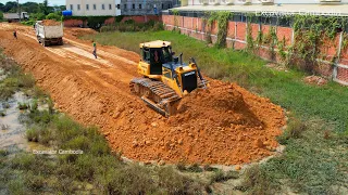 Amazing Connecting Processing By Skill Bulldozer Pushing Dirt&10Wheel Truck Dumping Dirt Making Road