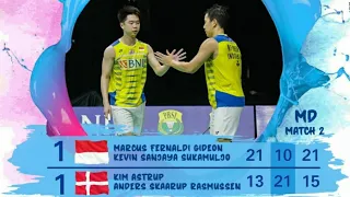 Match Result Semi Final Gideon/Kevin Sanjaya vs Kim Astrup/ Skaarup Rasmussen 2-1 INA 1-1 DEN