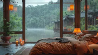 Cozy Bedroom next to Lake - Rain Sounds on window & Strong Thunder for Deep Sleep, Relief Stress