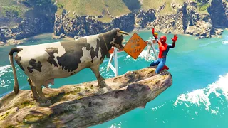 GTA 5 Funny Water Ragdolls COW Vs SPIDERMAN Crazy (Euphoria Physics, Ragdolls, Fails, Funny Moments)