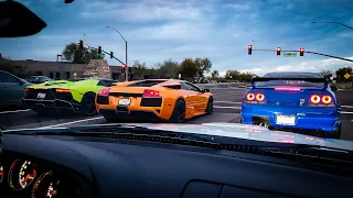 LEFT IN THE DUST!  700hp Nissan R33 GTR TROLLS Lamborghinis