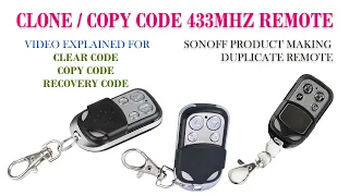 Copy / Clone remote duplicator 433Mhz, Copy code, Clear code and Recovery code method instructions