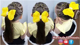 Easy Hairstyle for Girls with Braids & Elastics / Hairstyle with ponytail or bun