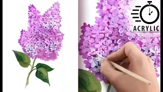 TIMELAPSE How to paint LILAC Flower with Acrylic! Tutorial for Beginners! EASY