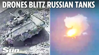 Ukrainian drones BLOW UP Russian armoured tanks and bombard trenches