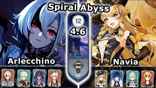 C1 Arlecchino & C0 Navia | Spiral Abyss 4.6 Floor 12 9 Stars | Genshin Impact 4.6