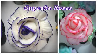 Buttercream rose cupcake tutorial with a color stripe