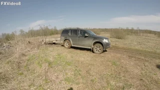 Проходимость Nissan Pathfinder R51 с прицепом на цепях - off road