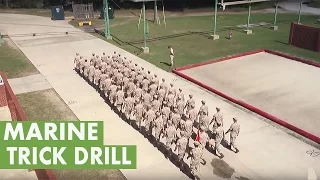 Platoon of Marines perform trick drill