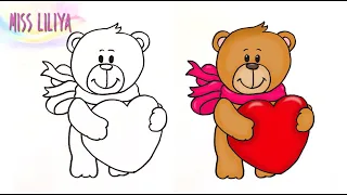 Як намалювати ВЕДМЕДИКА з сердечком Малюнок на День матері | How to draw a teddy bear holding heart