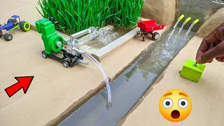 diy mini dam diesel engine water pump science project | Mini Farming @sunfarming7533