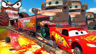 BIG Tow Mater VS MONSTER Shark with Lightning McQueen 😥