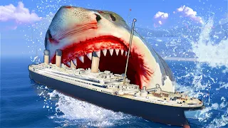 GTA 5 Megalodon Sinking The Titanic Movie! Underwater Scene GTA 5 Mods