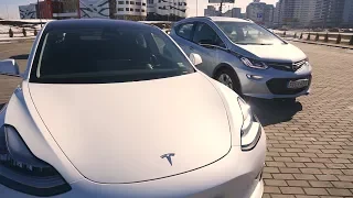 Первая в мире встреча Tesla Model 3 и Opel Ampera-e | Обзор