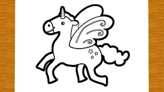 HOW TO DRAW A CUTE FLYING UNICORN | Easy drawings