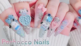 Pochacco nails for winter❄️ Super simple tip extension 🙌 Sanrio nail art ASMR