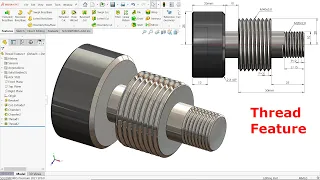 SolidWorks Tutorial Thread Feature (Trim with start Face and Trim with End Face)