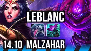 LEBLANC vs MALZAHAR (MID) | 71% winrate, 14/2/6, Godlike | EUW Master | 14.10