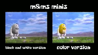 m&ms minis color and black and white comparison