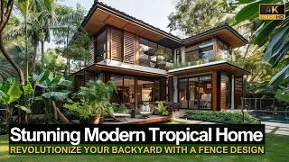 Revolutionize Your Backyard: Stunning Modern Tropical Home with a Unique Fence Design