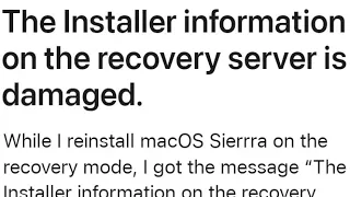 The Installer information on the recovery server is damaged on MacBook air Mac os MacBook macbookpro