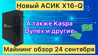 НОВЫЙ АСИК X16-Q ✅  А ТАКЖЕ KASPA И DYNEX // МАЙНИНГ ОБЗОР 24 СЕНТЯБРЯ