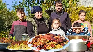 "Insider's Look: Authentic Azerbaijan Pilaf Recipe Cooked by Grandma in Charming Village Setting! 🍲👵