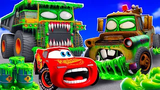 Big & Small:McQueen vs MATER and BALAZ ZOMBIE SLIME Trailer cars in BeamNG.drive