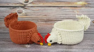 GALLINA CESTA MACETA TEJIDA A CROCHET