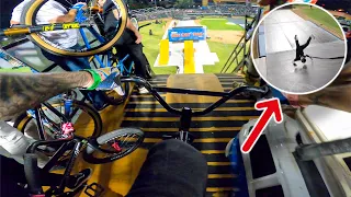 RIDING NITRO CIRCUS MEGA RAMP! (GETS PEGGED)