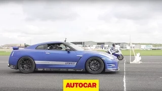 1200bhp Litchfield Nissan GT-R vs 205bhp RC Express Racing Kawasaki ZX-10R - car vs bike drag race