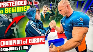 Arm-Wrestling CHAMPION pretended to be a Beginner in a GYM / Voltrx electric shaker bottle