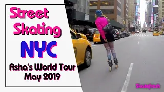 Asha in NYC; Fast inline street skating into Times Square, New York City, 2016